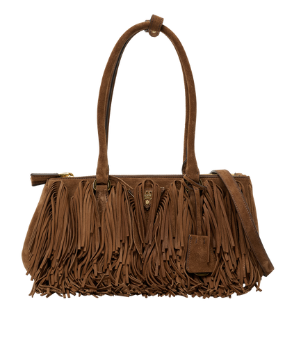 Medium Galleria With Fringe, &pound;3,100, Handbags, Brown, Suede, Front view